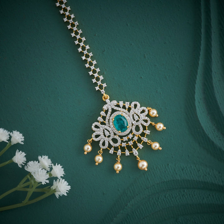 92.5 Silver, Gold Plated, Zircon Tikka | SHOBITAM