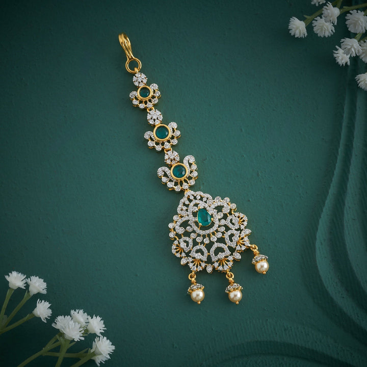 92.5 Silver, Gold Plated, Roshni CZ Tikka | SHOBITAM