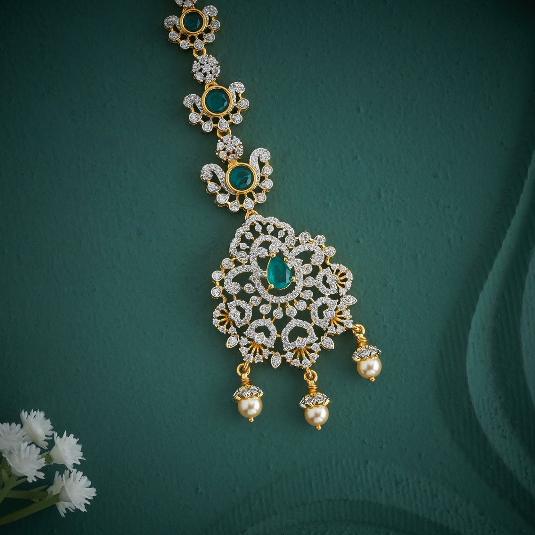 92.5 Silver, Gold Plated, Roshni CZ Tikka | SHOBITAM