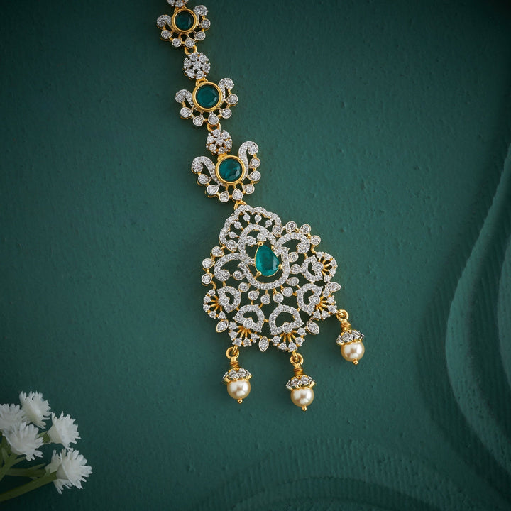 92.5 Silver, Gold Plated, Roshni CZ Tikka | SHOBITAM