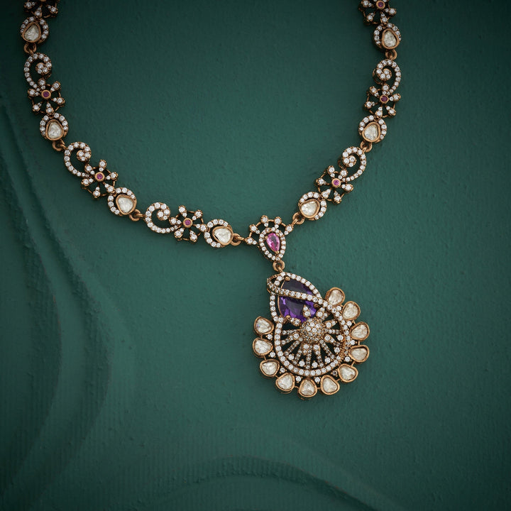 92.5 Silver, 24ktGold Plated, Kanvitha Victorian Necklace Set | SHOBITAM