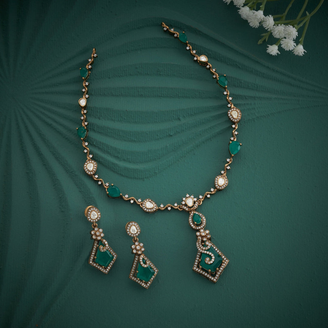 92.5 Silver, Gold Plated, Garden Of Victorian Necklace Set | SHOBITAM