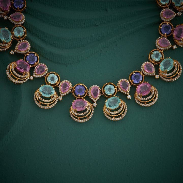 92.5 Silver, Gold Plated, Ovala Victorian Necklace Set | SHOBITAM