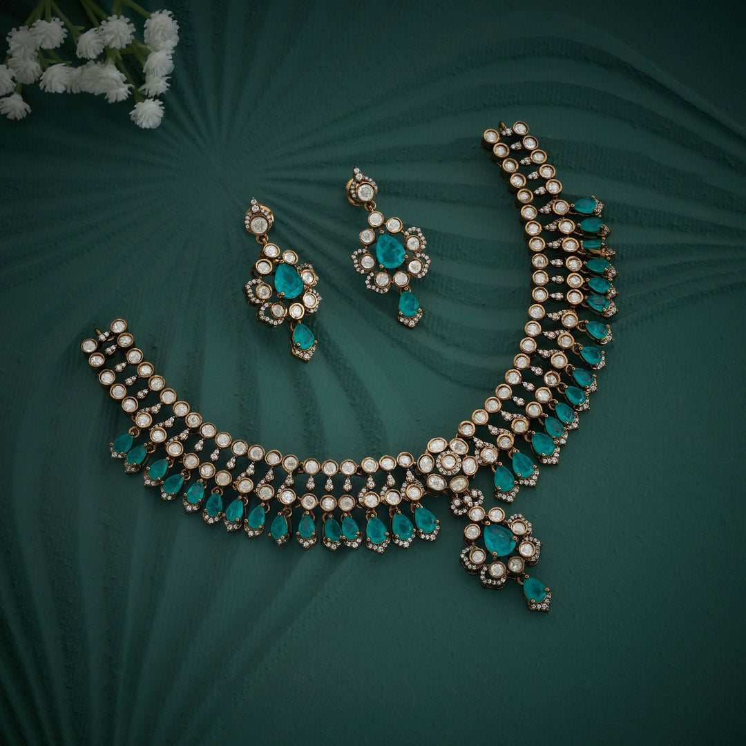92.5 Silver, 24ktGold Plated, Archira Victorian Necklace Set | SHOBITAM