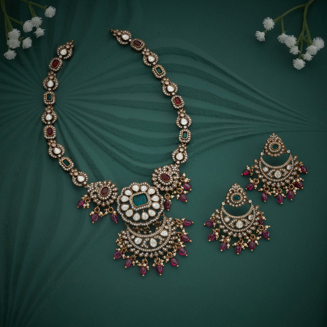 92.5 Silver, Gold Plated, Crestveil Victorian Necklace Set | SHOBITAM
