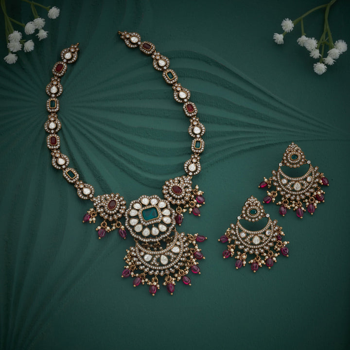 92.5 Silver, Gold Plated, Crestveil Victorian Necklace Set | SHOBITAM