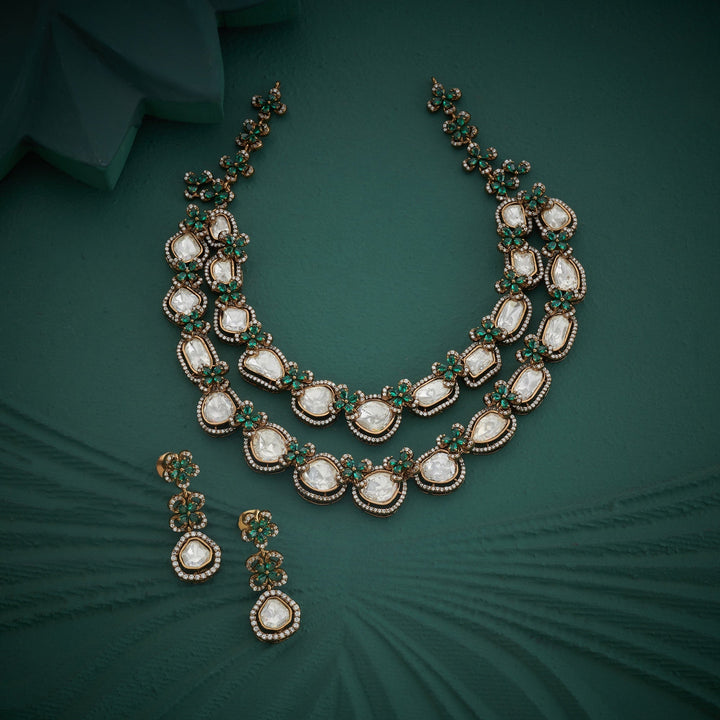 92.5 Silver, 24ktGold Plated, Verdelume Moira Necklace Set | SHOBITAM