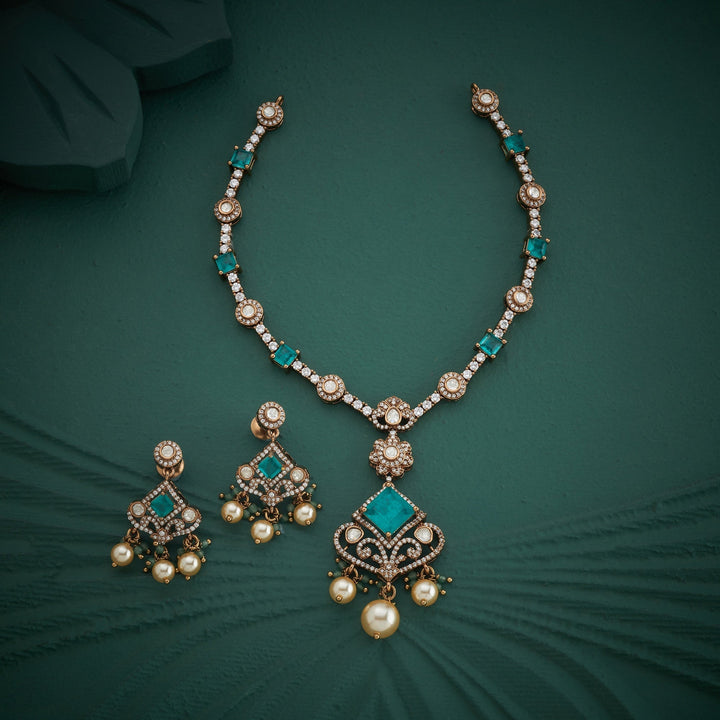92.5 Silver, 24ktGold Plated, Vitange Victorian Necklace Set | SHOBITAM