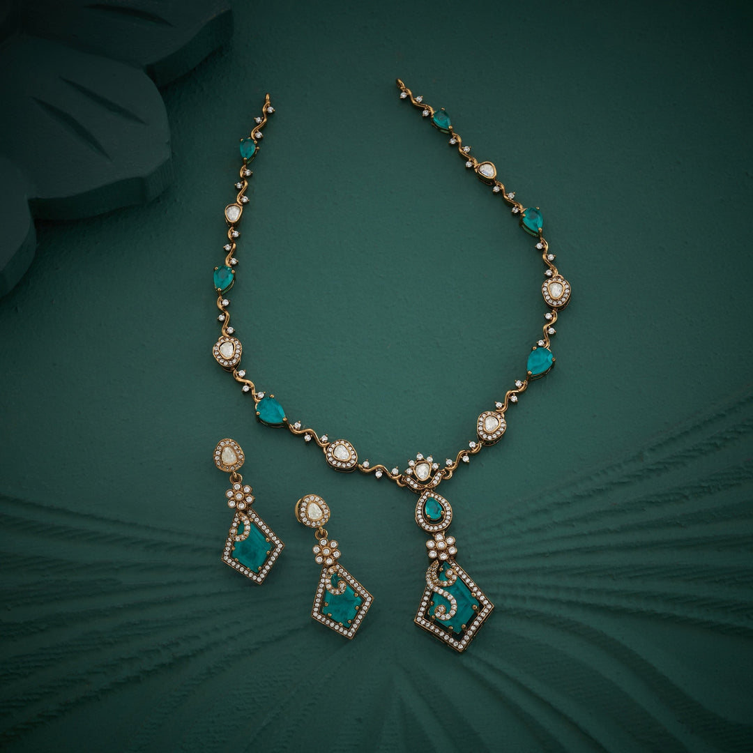 92.5 Silver, Gold Plated, Garden Of Victorian Necklace Set | SHOBITAM