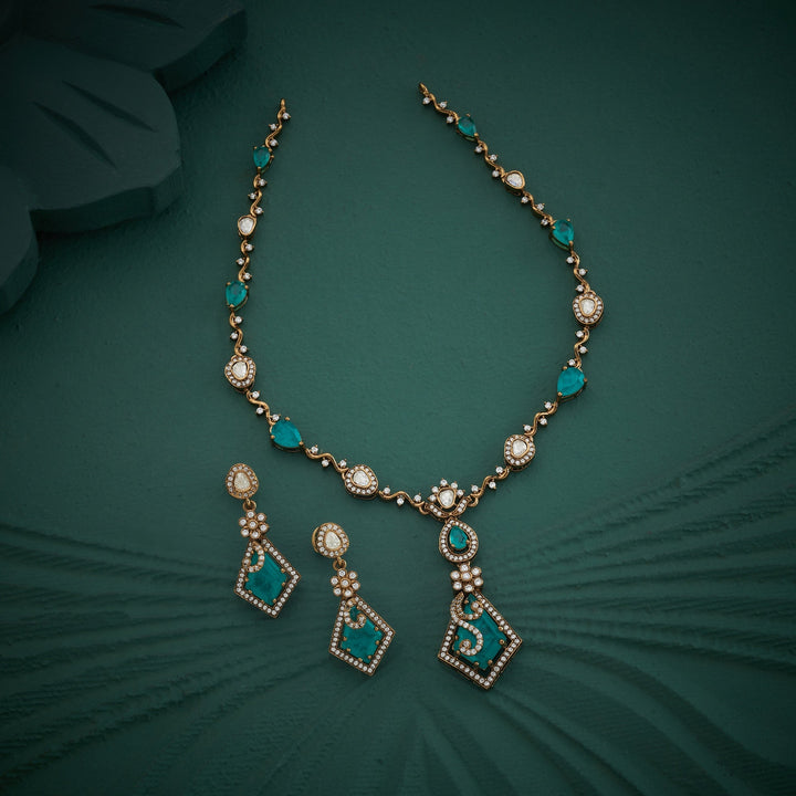 92.5 Silver, Gold Plated, Garden Of Victorian Necklace Set | SHOBITAM