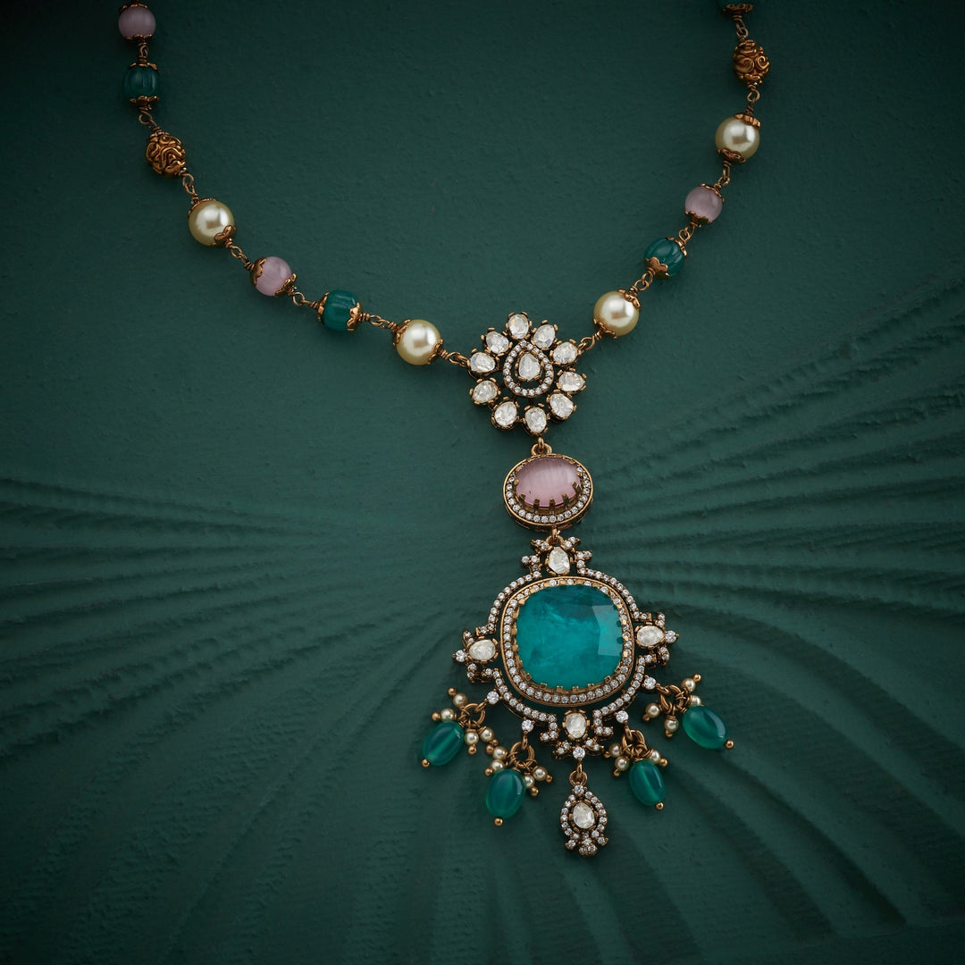 92.5 Silver, Gold Plated, Eldoria Victorian Necklace Set | SHOBITAM
