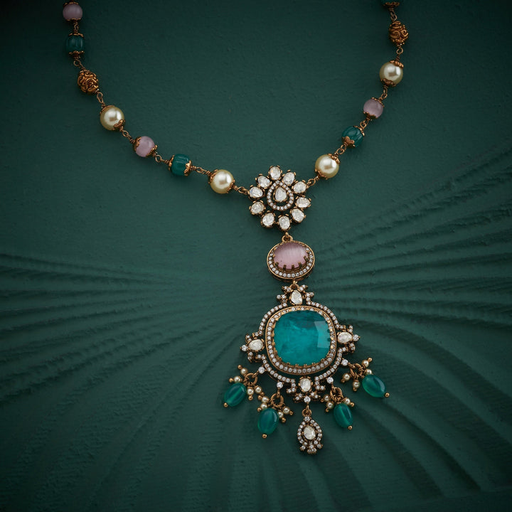 92.5 Silver, Gold Plated, Eldoria Victorian Necklace Set | SHOBITAM