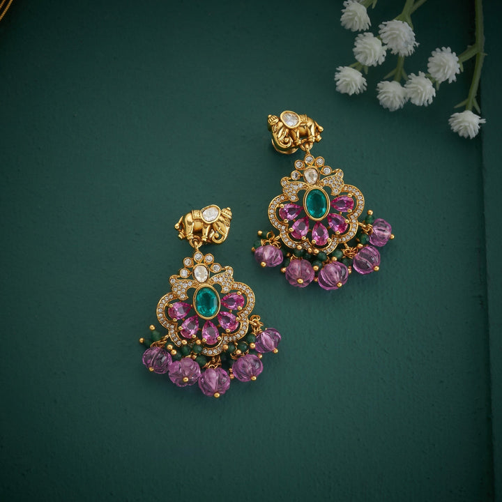 92.5 Silver, Gold Plated, Polki Kanthi Necklace Set | SHOBITAM