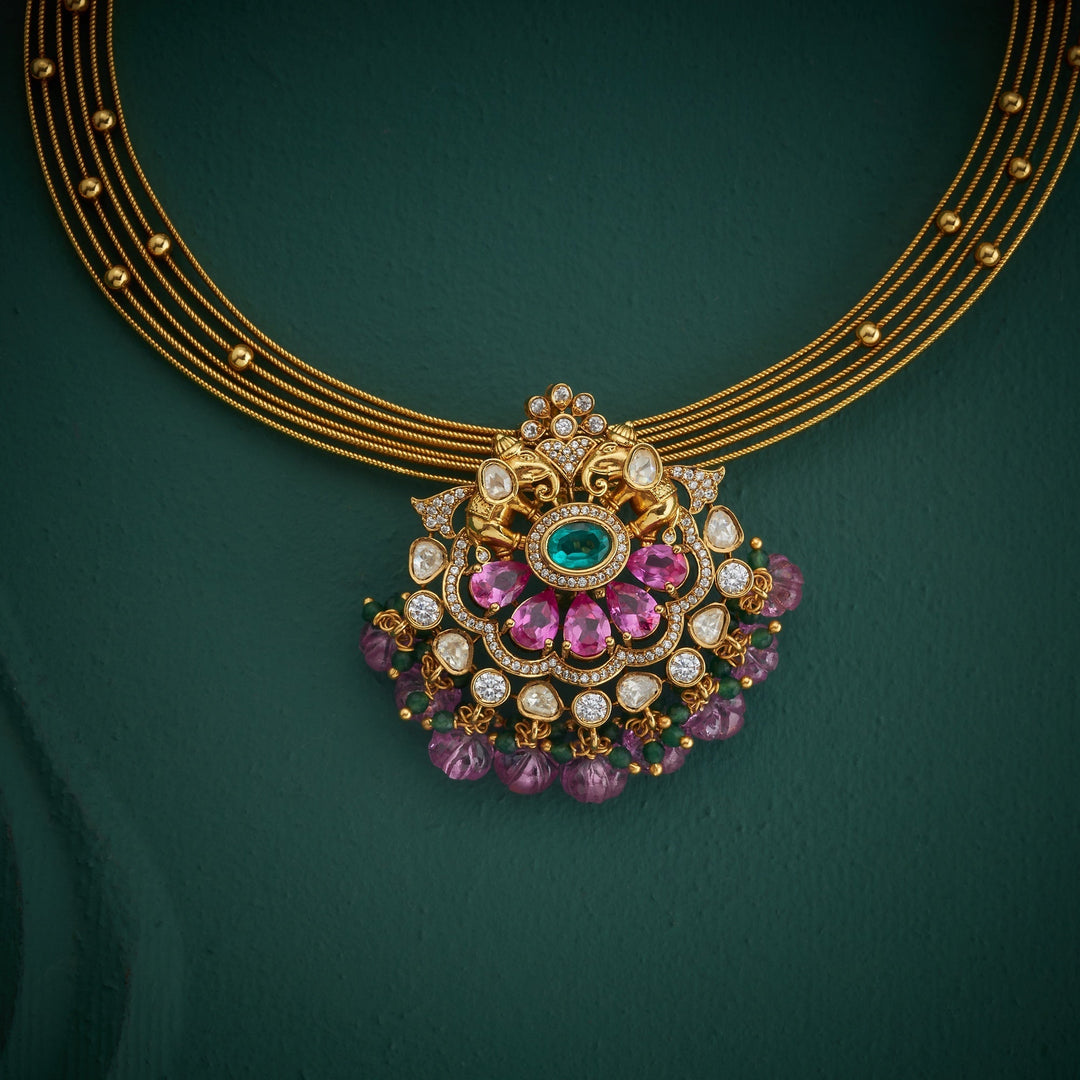 92.5 Silver, Gold Plated, Polki Kanthi Necklace Set | SHOBITAM
