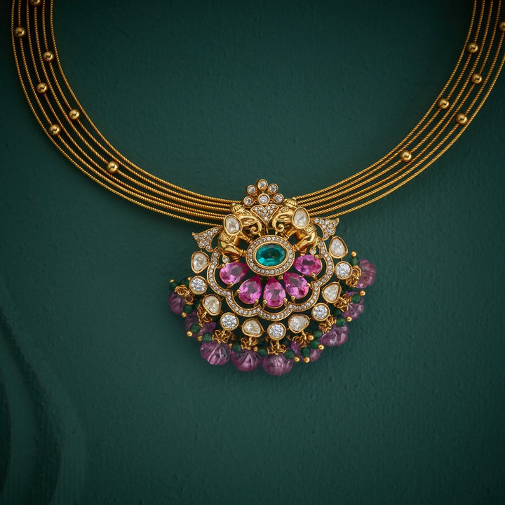 92.5 Silver, Gold Plated, Polki Kanthi Necklace Set | SHOBITAM