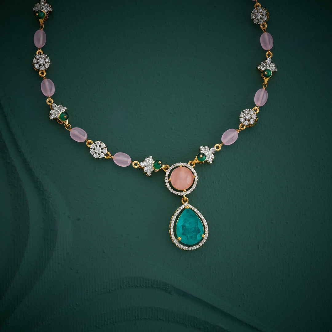 92.5 Silver, Gold Plated, Rosé Dewdrop Gem Necklace | SHOBITAM