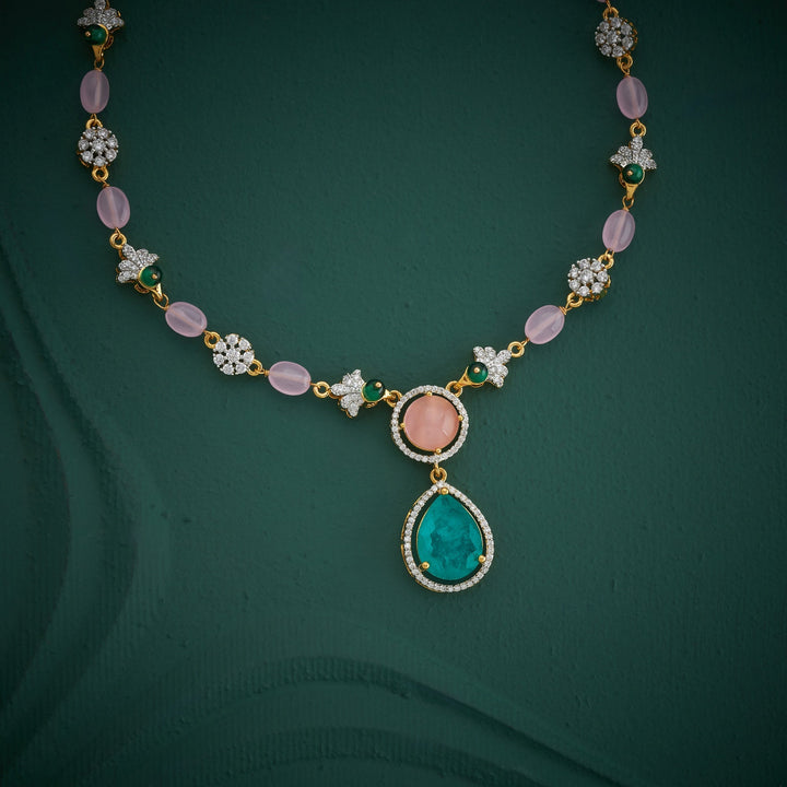 92.5 Silver, Gold Plated, Rosé Dewdrop Gem Necklace | SHOBITAM