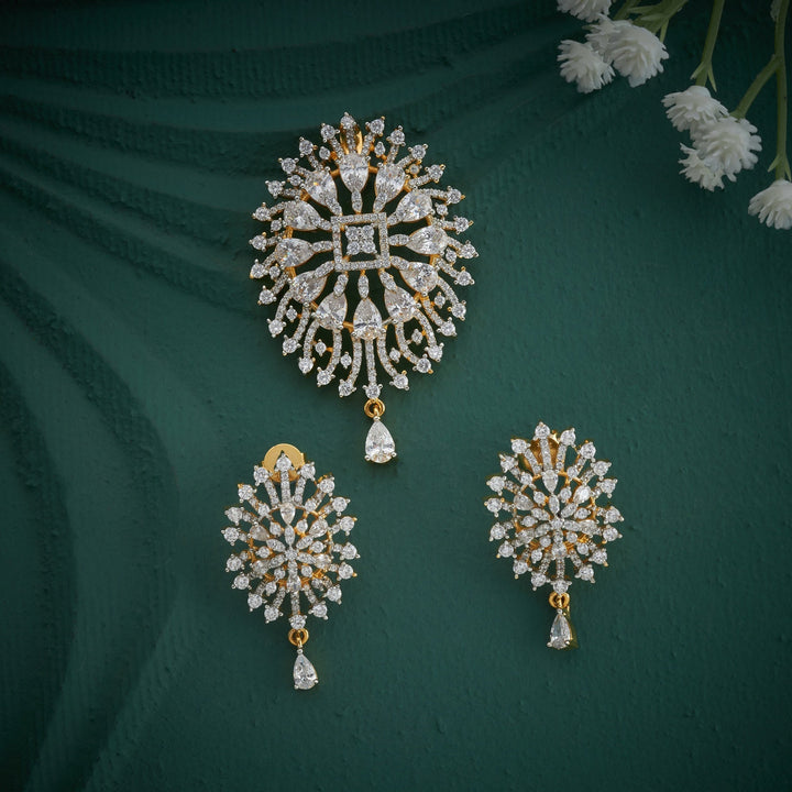 92.5 Silver, 24kt Gold Plated, Radiant CZ Pendant Set | SHOBITAM