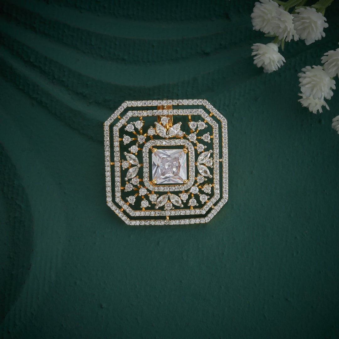 92.5 Silver, 24kt Gold Plated, Aristia CZ Pendant Set | SHOBITAM