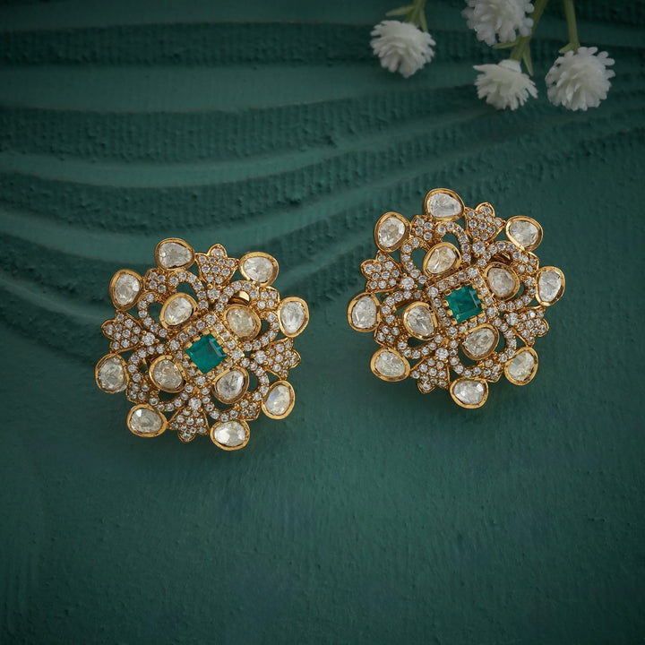 92.5 Silver, 24ktGold Plated, Frosted Victorian Studs | SHOBITAM