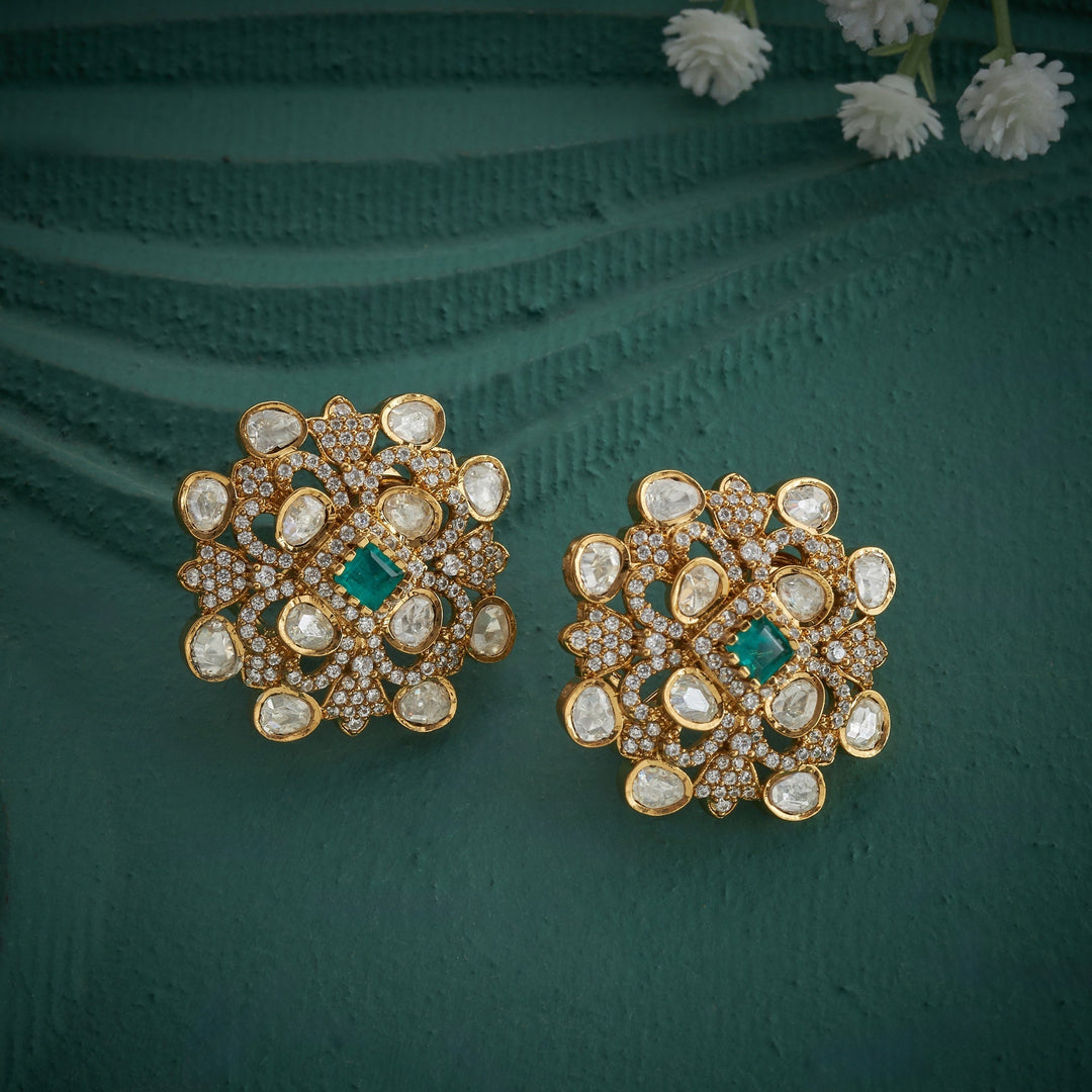 92.5 Silver, 24ktGold Plated, Frosted Victorian Studs | SHOBITAM