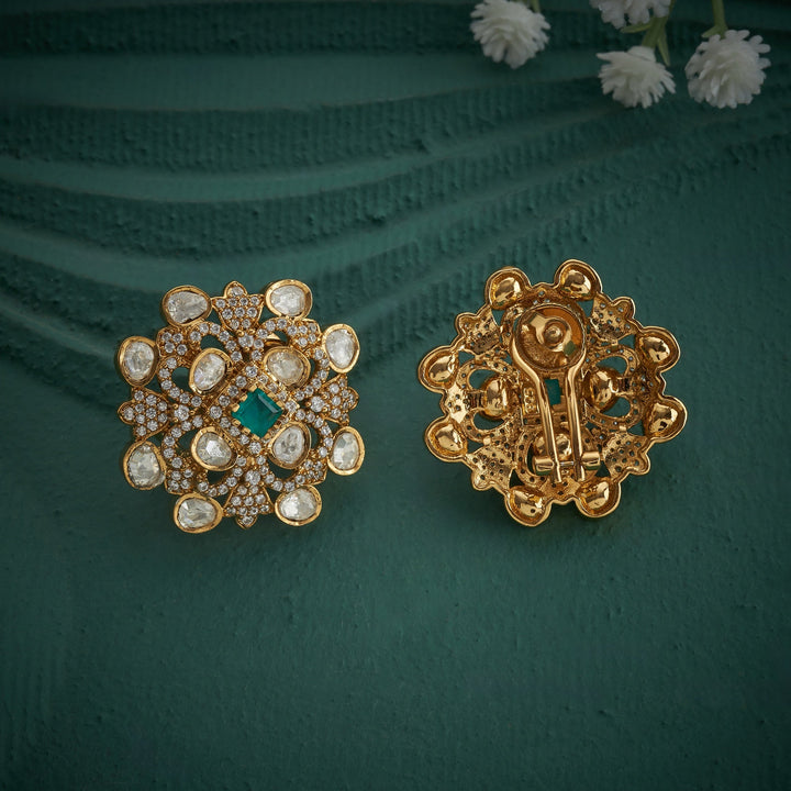 92.5 Silver, 24ktGold Plated, Frosted Victorian Studs | SHOBITAM