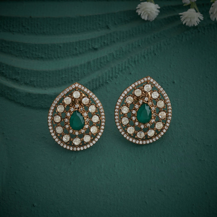 92.5 Silver, Gold Plated, Pear Victorian Studs | SHOBITAM