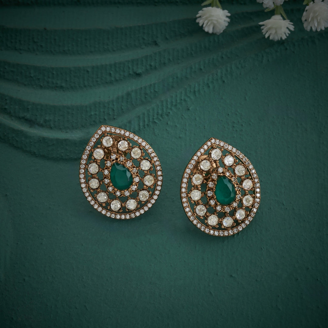 92.5 Silver, Gold Plated, Pear Victorian Studs | SHOBITAM