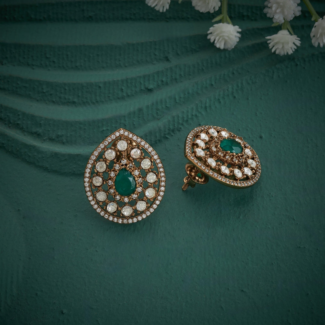92.5 Silver, Gold Plated, Pear Victorian Studs | SHOBITAM