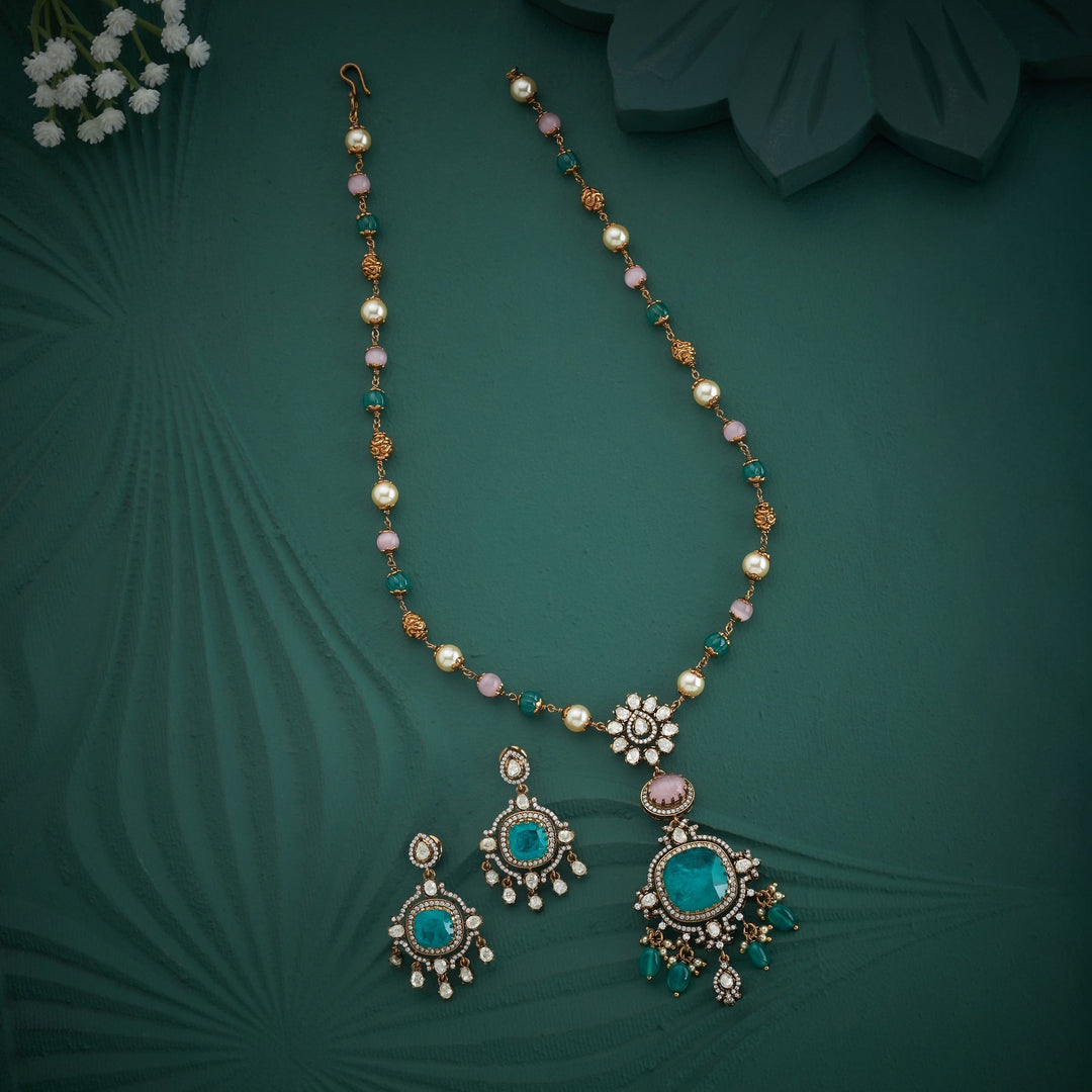 92.5 Silver, Gold Plated, Eldoria Victorian Necklace Set | SHOBITAM