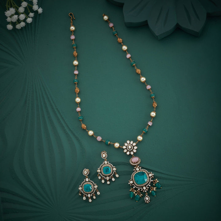 92.5 Silver, Gold Plated, Eldoria Victorian Necklace Set | SHOBITAM