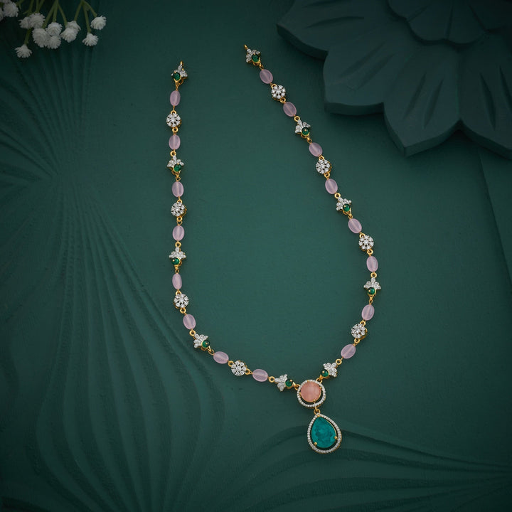 92.5 Silver, Gold Plated, Rosé Dewdrop Gem Necklace | SHOBITAM