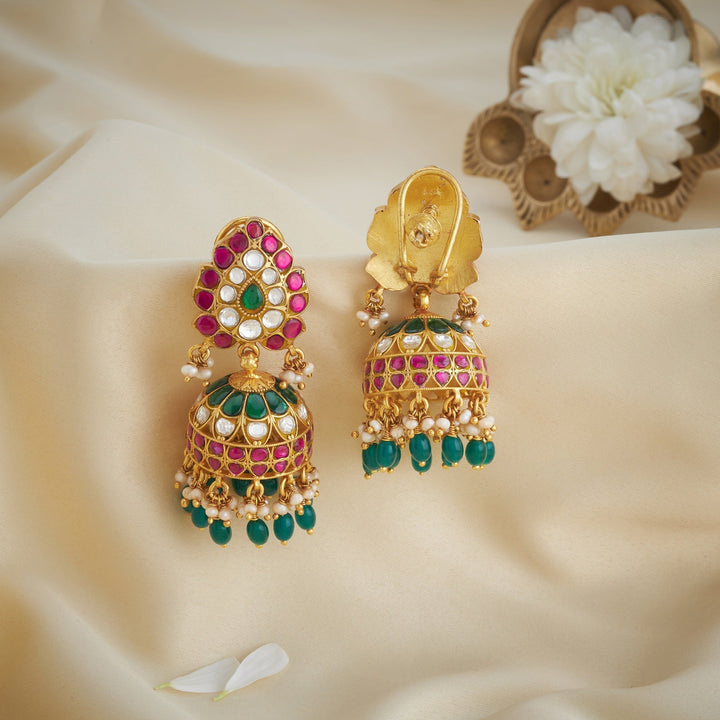 92.5 Silver, Gold Plated Pear-Kusum Kundan Jhumki | SHOBITAM