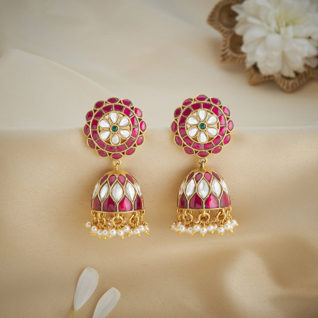 92.5 Silver, 24kt Gold Polish Phoolangi Kundan Jhumki | SHOBITAM