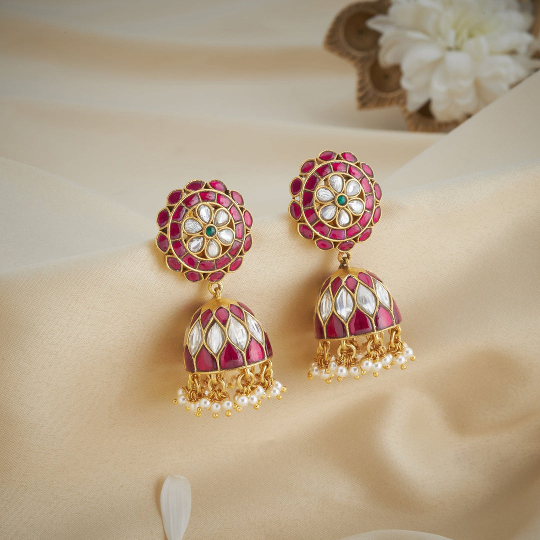 92.5 Silver, 24kt Gold Polish Phoolangi Kundan Jhumki | SHOBITAM