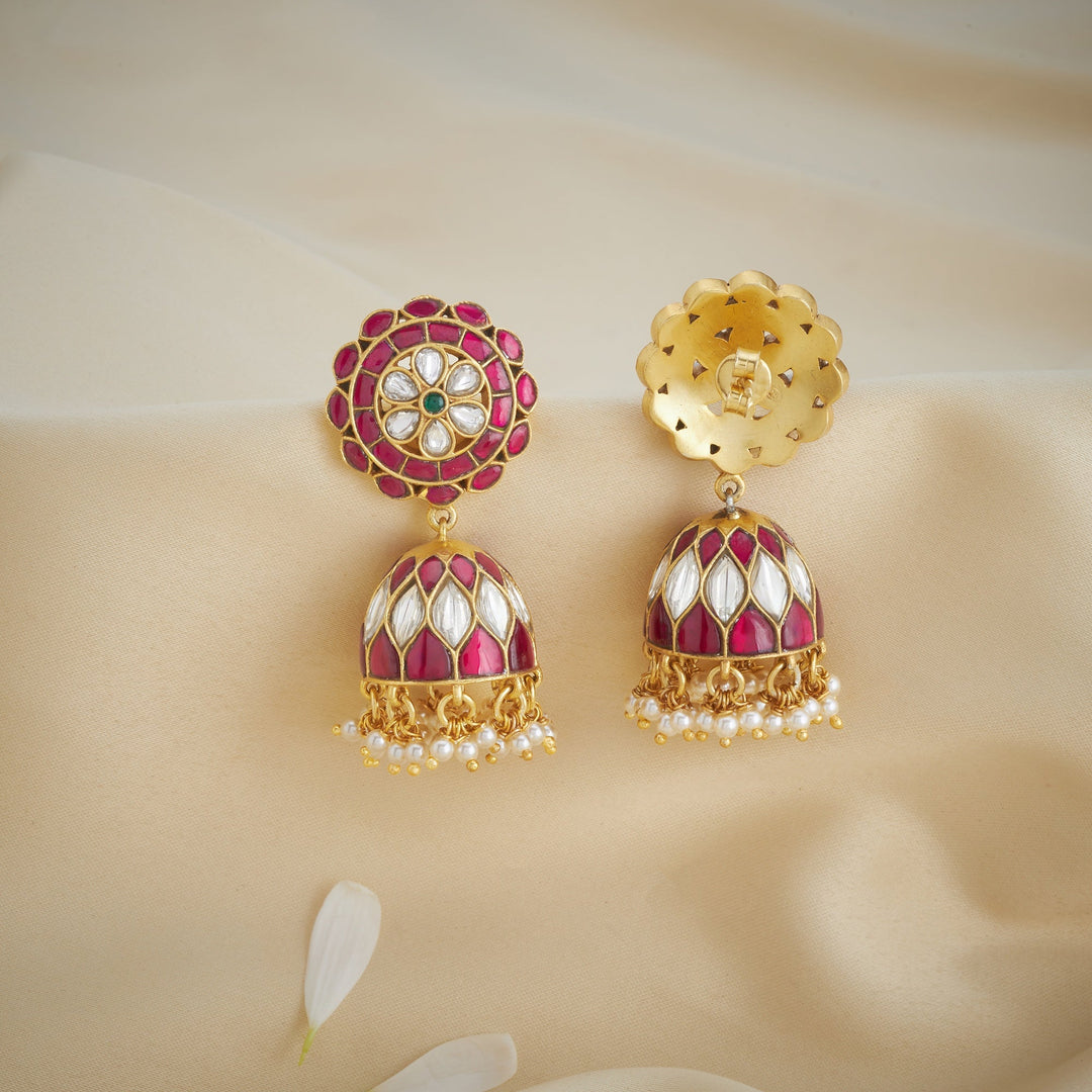 92.5 Silver, 24kt Gold Polish Phoolangi Kundan Jhumki | SHOBITAM
