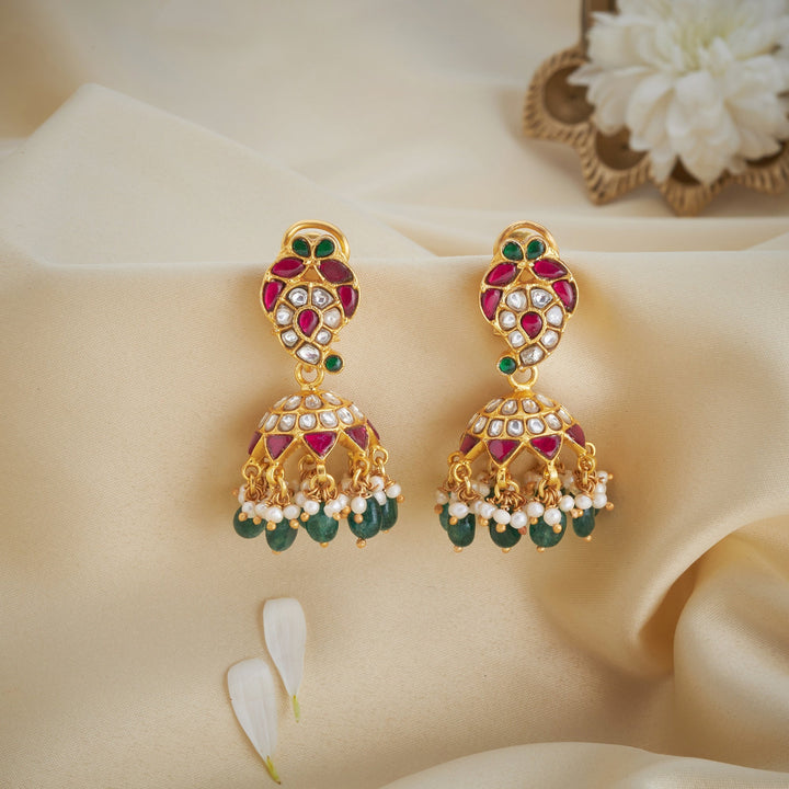 92.5 Silver,Gold Plated Mitthu-Aam Kundan Jhumki|SHOBITAM