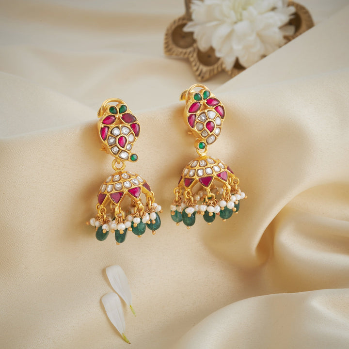 92.5 Silver,Gold Plated Mitthu-Aam Kundan Jhumki|SHOBITAM