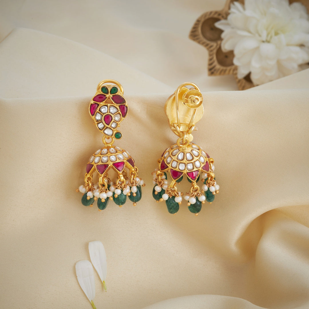 92.5 Silver,Gold Plated Mitthu-Aam Kundan Jhumki|SHOBITAM