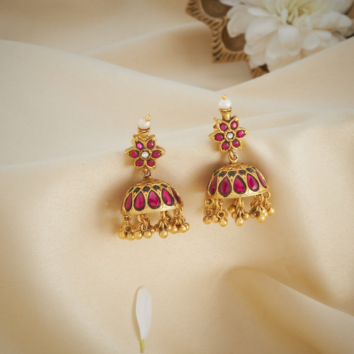 92.5 Silver, Gold Plated Phoollata Kundan Jhumki