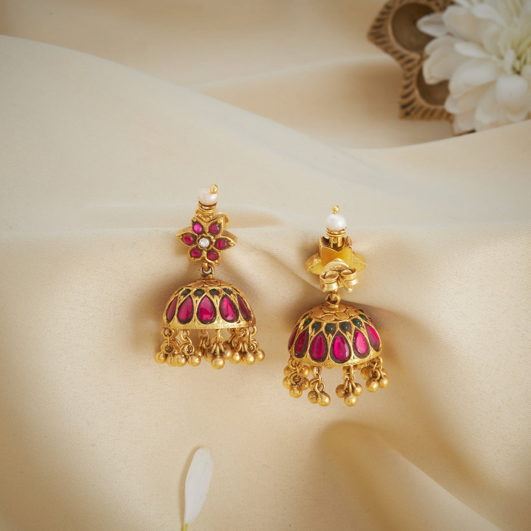 92.5 Silver, Gold Plated Phoollata Kundan Jhumki