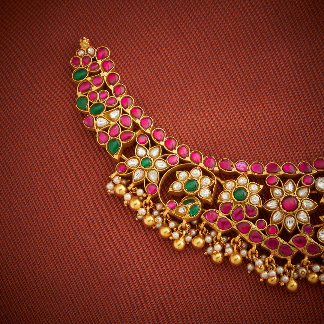 Pure 92.5 Silver, Gold Plated Padmisha Kundan Necklace | SHOBITAM
