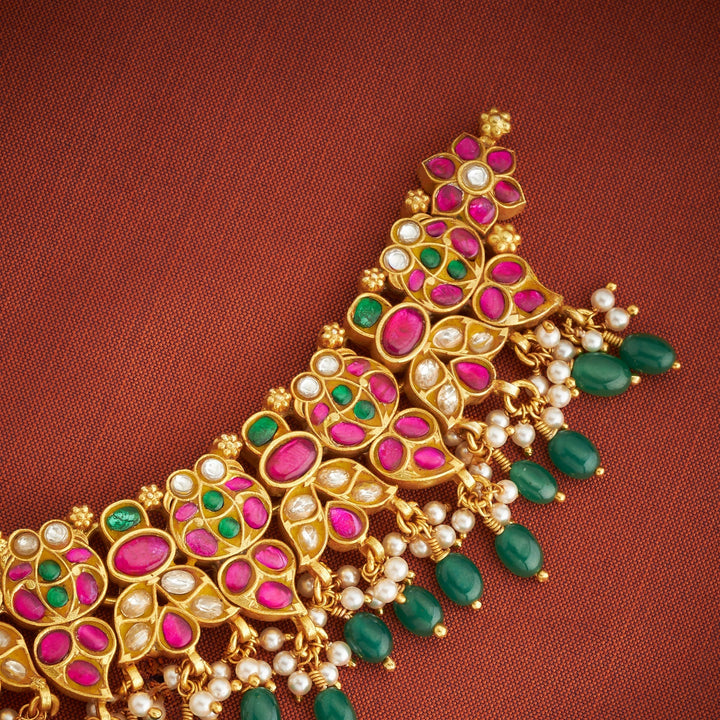 Pure 92.5 Silver, Gold Plated Mayurvi Kundan Necklace | SHOBITAM