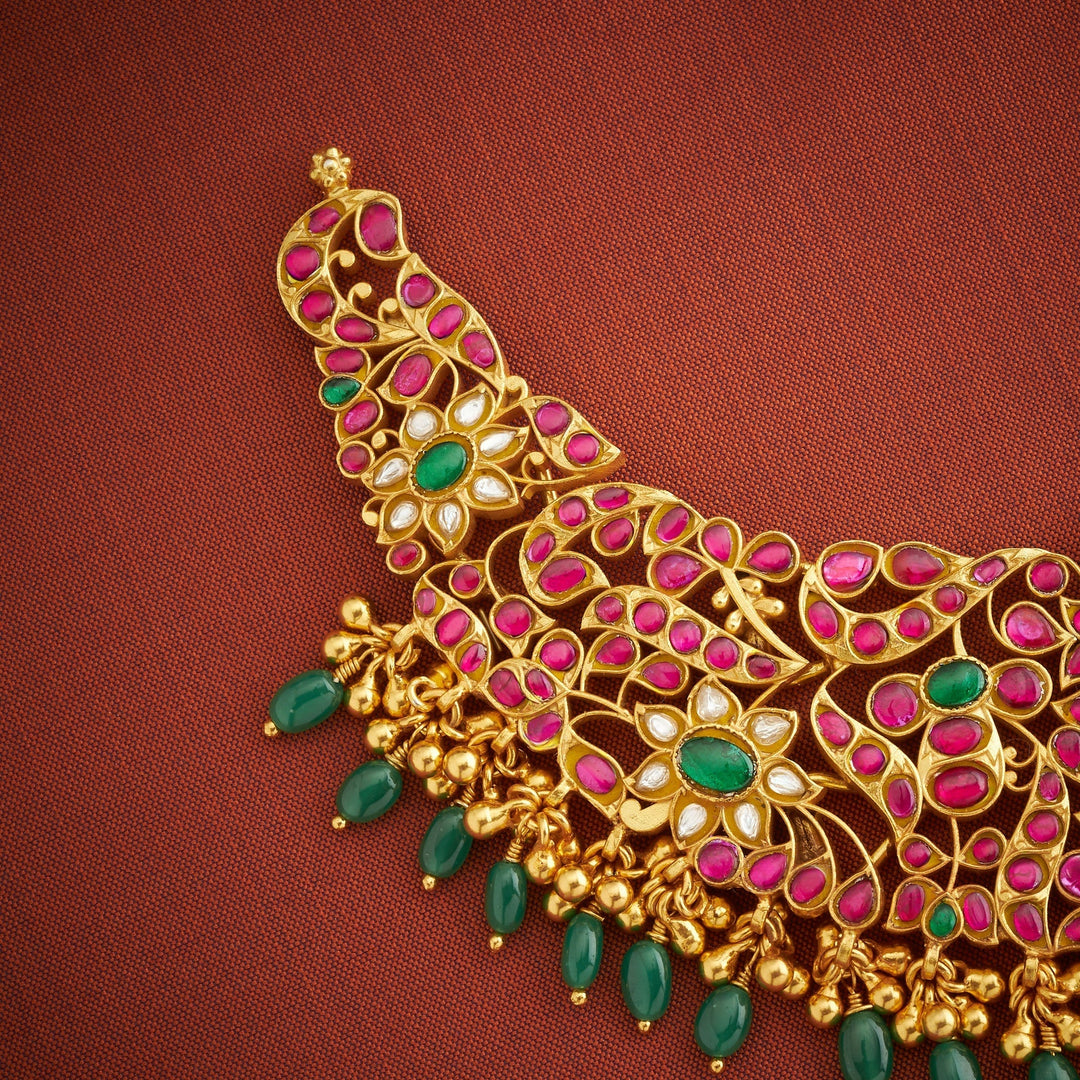 92.5 Silver, 24kt Gold Polish Floralika Kundan Necklace | SHOBITAM