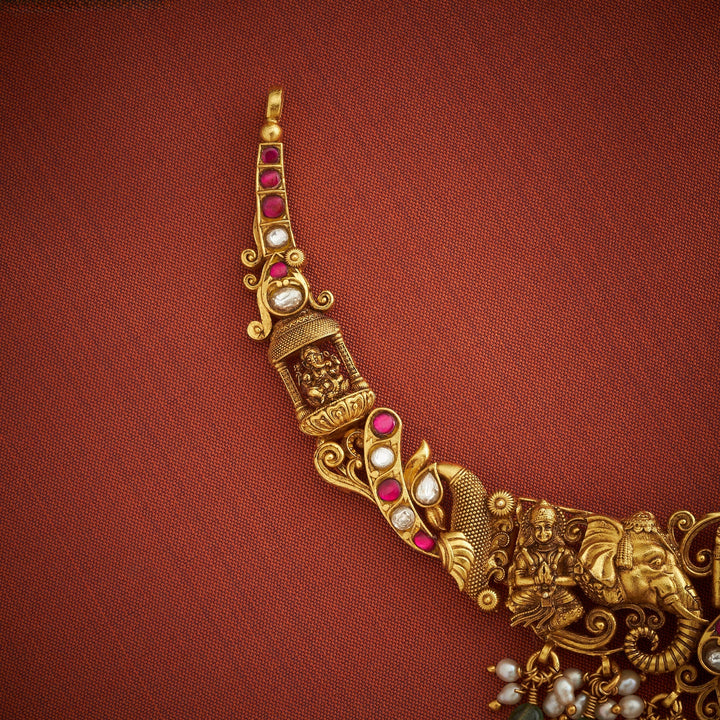Pure 92.5 Silver, Gold Plated Srinivasa Temple Necklace | SHOBITAM