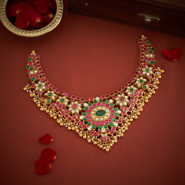 Pure 92.5 Silver, Gold Plated Padmisha Kundan Necklace | SHOBITAM