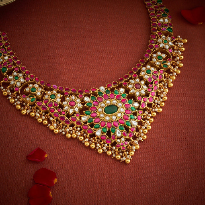 Pure 92.5 Silver, Gold Plated Padmisha Kundan Necklace | SHOBITAM