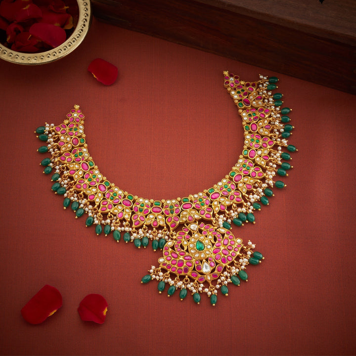 Pure 92.5 Silver, Gold Plated Mayurvi Kundan Necklace | SHOBITAM