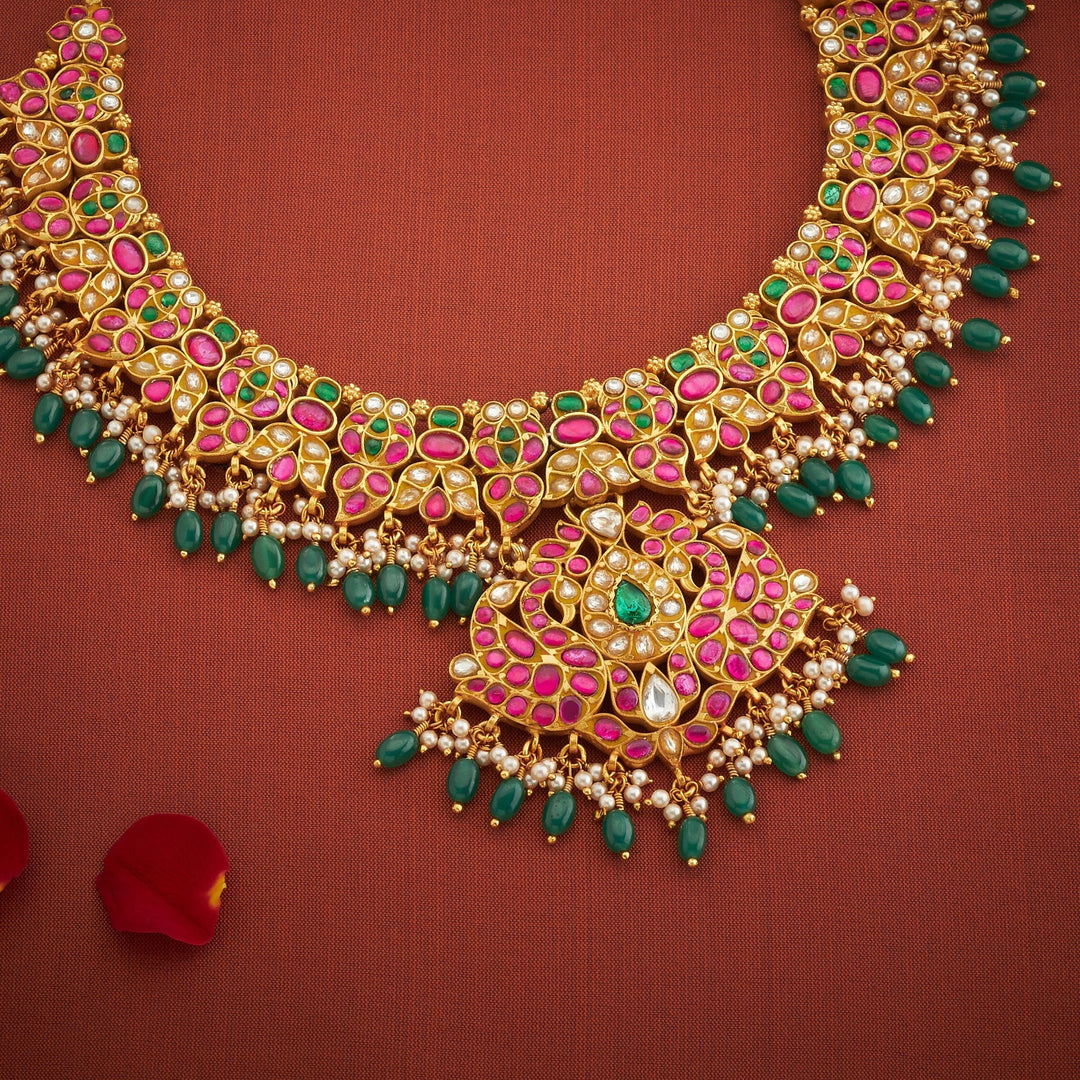 Pure 92.5 Silver, Gold Plated Mayurvi Kundan Necklace | SHOBITAM