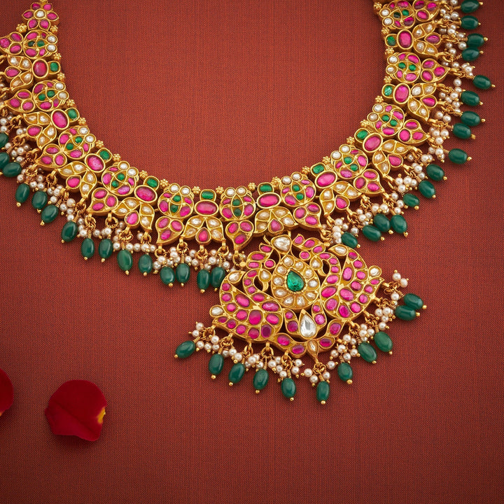 Pure 92.5 Silver, Gold Plated Mayurvi Kundan Necklace | SHOBITAM